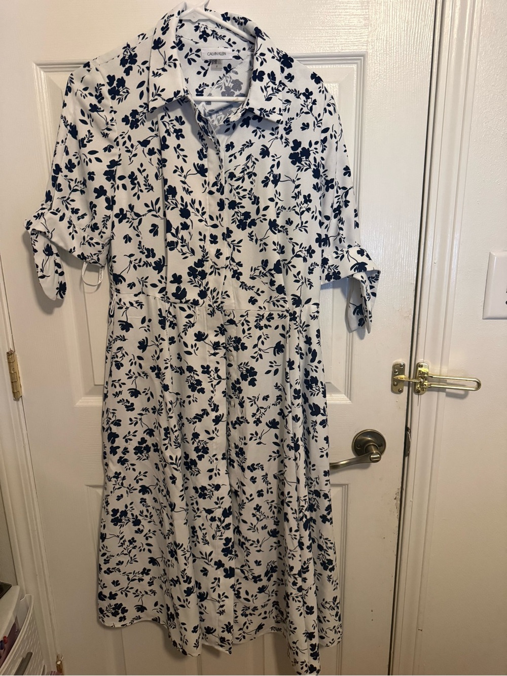 Calvin Klein White Dress with Navy Floral Print